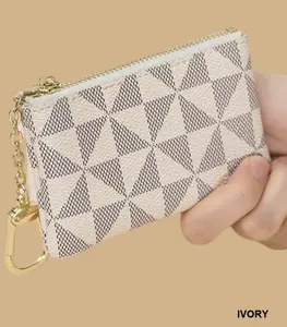 Monogram vegan leather keychain coin card holder IVORY