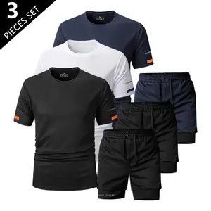 Men’s summer quick-dry short-sleeve T-shirt and shorts set, solid color athletic top, breathable and comfortable, suitable for outdoor sports, jogging, and other outdoor activities