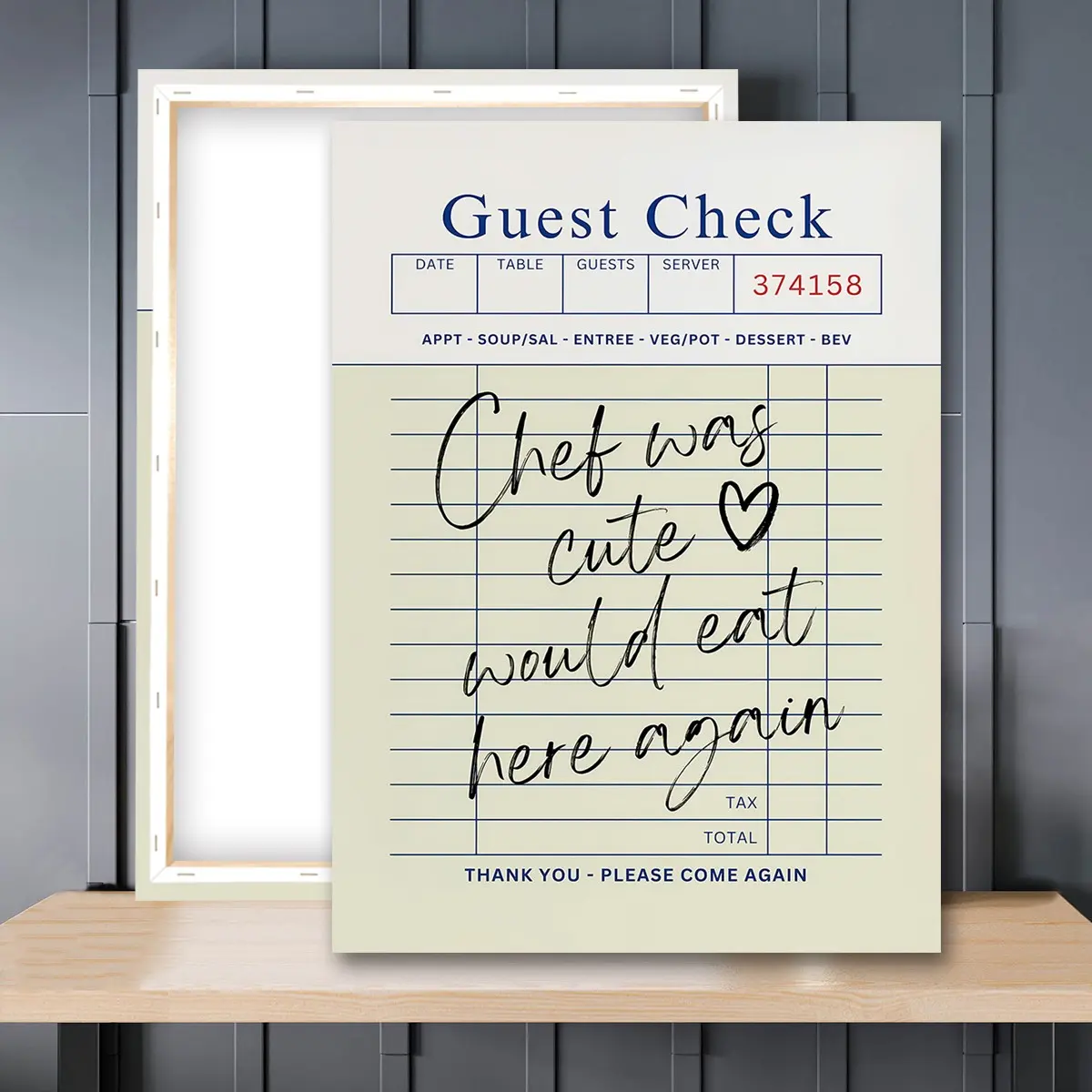 1pc Wooden Framed, Guest Check Print Poster, Chef Was Cute Would Eat Here Again, Trendy Kitchen Wall Art Canvas Painting, Minimal Kitchen Poster, Chef Kitchen Art Print, Restaurant Art, Home Decoration