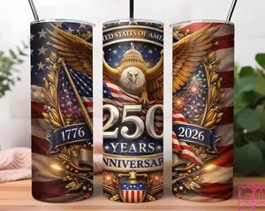 250th Anniversary USA 20oz Skinny Tumbler, Patriotic American Eagle Flag Coffee Cup, 1776-2026 Freedom Gift