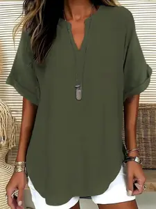 Everyday Essential! Women's Casual V-Neck Tunic Top Loose Short Sleeve Blouse