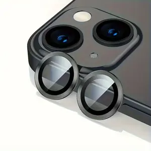 High-definition Transparent Metal+Tempered Glass Camera Lens Protector, Compatible with iPhone 16/15/14/13/12/11 Pro Max Mini Plus 15/14/13/12/11ProMax ProMax 15Plus, Color: Black