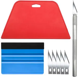 1 Set Self-Adhesive Wallpaper Application Kit with Metal Knife, Plastic Sponging Tool, Foam Roller, Replacement Blades - Ideal for Vinyl Tile & Wallpaper Installation