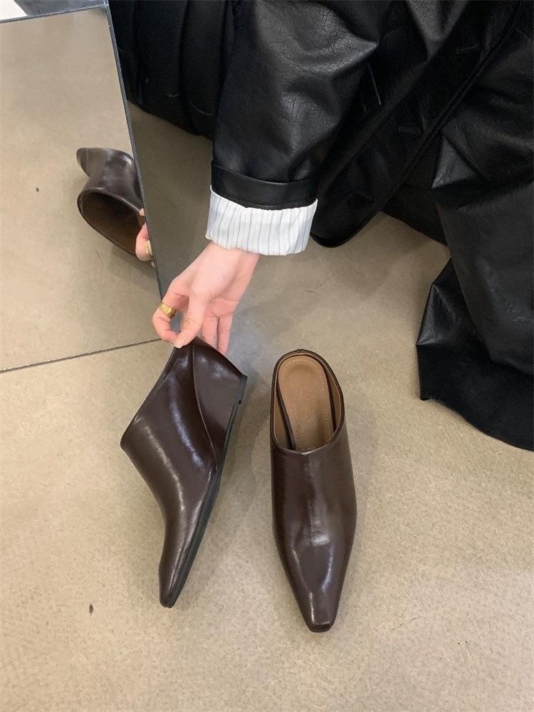 Women's Elegant Leather-Look Wedge Heel Backless Slides - Comfortable Height for Commuting & Formal Occasions