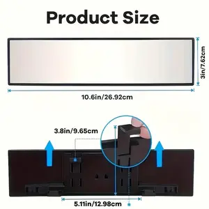 Universal 11.81 Inch Panoramic Convex Real View Mirror ,Reversible Passengers High-Quality Glass Anti-Fall Design Easy Install Rearview Mirror (Trucks/SUVs/RVs)