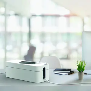 DURABLE CAVOLINE Box L, Cable Management Box with USB Cable Outlet, Ideal for Organization, Flame-Retardant Plastic, Non-Slip Base, Gray (503010)