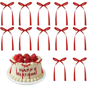 20 PCS Red Bow Cupcake Toppers，Red Ribbon Bow Cake Decorations，Bowknot Ribbons Coquette, High Footed Cup Balloon Wall Party Decorations，Bridal Wedding Cake Dessert Baby Party Supplies