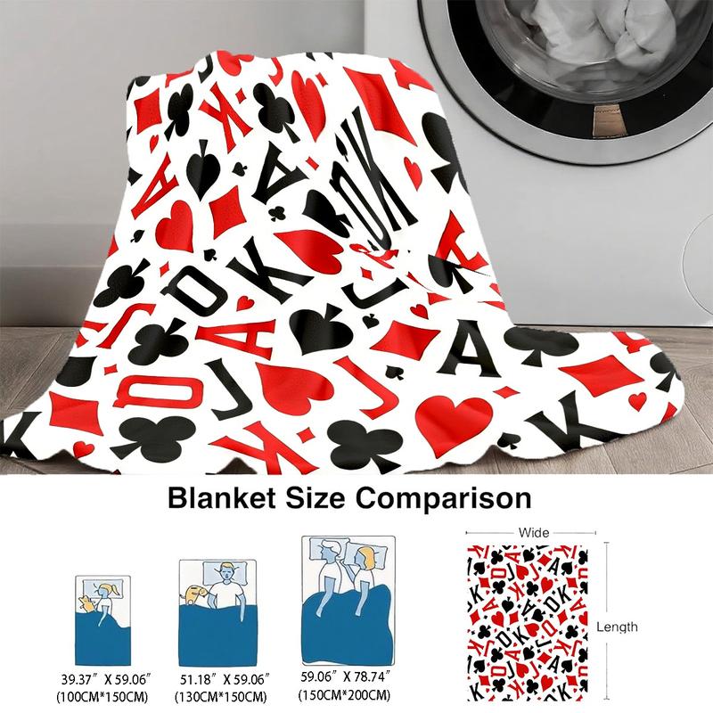 Trendy Poker Print Flannel Blanket, Soft and Warm, Anti-Pilling, Ideal for Naps, Camping, Travel, All Seasons Gift