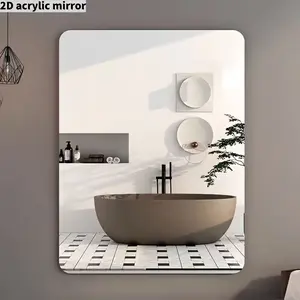 1pc， Acrylic soft mirror bathroom mirror, sticker free perforated home art minimalist decorative wall mirror. Wall mounted hotel bathroom makeup mirror. Simple and versatile, suitable for various styles
