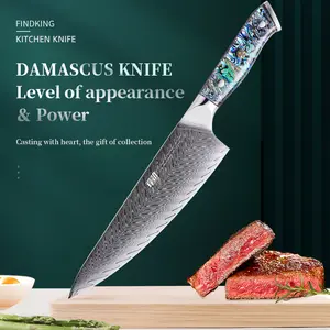 FINDKING 8 Inch Gyuto Chef Knife, Professional Japanese 67 Layers Damascus Steel Kitchen Knife, Resin Abalone Shell Handle, Razor Sharp Professional Meat Cutting Knife with Gift Box for Family, Restaurant, Cutting Vegetables, Meat and Fruits for Kitchen