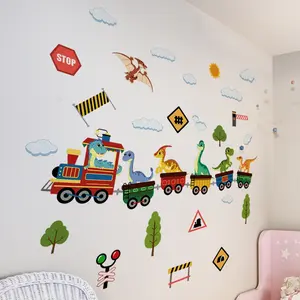 A set (30*60cm*2pcs) of train and dinosaur Decorative wall stickers for beautifying home, living room, entrance hall, corridor, bedroom decoration, and bathroom background wall stickers Art Stickers Wall Decal M16533