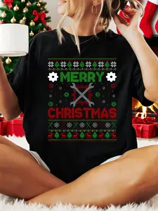 100% Cotton Women Christmas T-shirt Mechanical Engineer Gift Ugly Mechanical Engineer Christmas T-Shirt