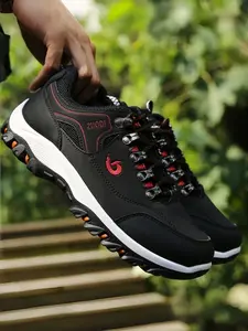 Men's Yellow-Black Color-Block Outdoor Hiking Shoes: Anti-Slip Wear-Resistant + Waterproof Breathable, Trekking Sports Casual Shoes