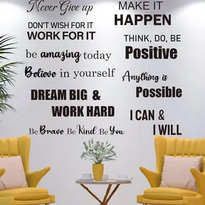 10 PCS Inspirational Wall Stickers Decals Quotes, Large Motivational Positive Saying Wall Art Decor for Bedroom, Living Black