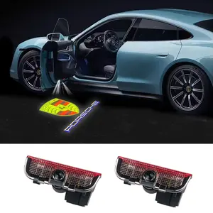 ABS Material Car Door Welcome Lights 2PCS, Black Housing LED Puddle Light for PORSCHE PANAMERA TAYCAN Macan 2023-2025 Spyder Carrera Boxster Cayman Cayenne 971 911 718, HD Projection, Anti-Scratch Vehicle Entry Light
