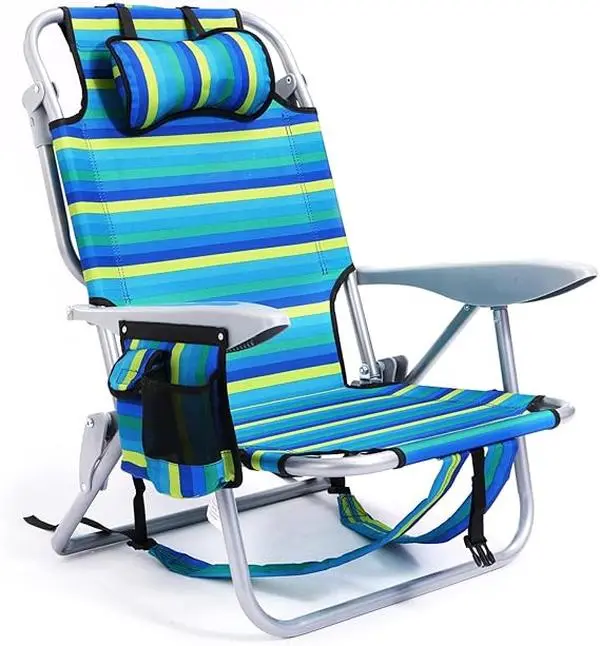 [DealsforYouDays]Portable Beach Chair for Adults, Outdoor Camping Chair Lay Flat Folding Backpack Beach Reclining Chair with 5 Positions, Headrest, Cup Holder, Heavy