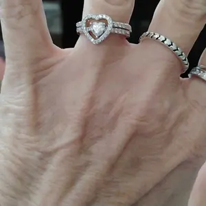 Delzzad Halo Heart Cut Ring Set Heart Pair Stacking Ring Band D Color VVS Synthetic Moissanite Ring Jewelry Copper Band Wedding Band Engagement Ring Set Promise Ring Women's Ring for Engagement, Wedding Anniversary & Valentine's Day Gifts