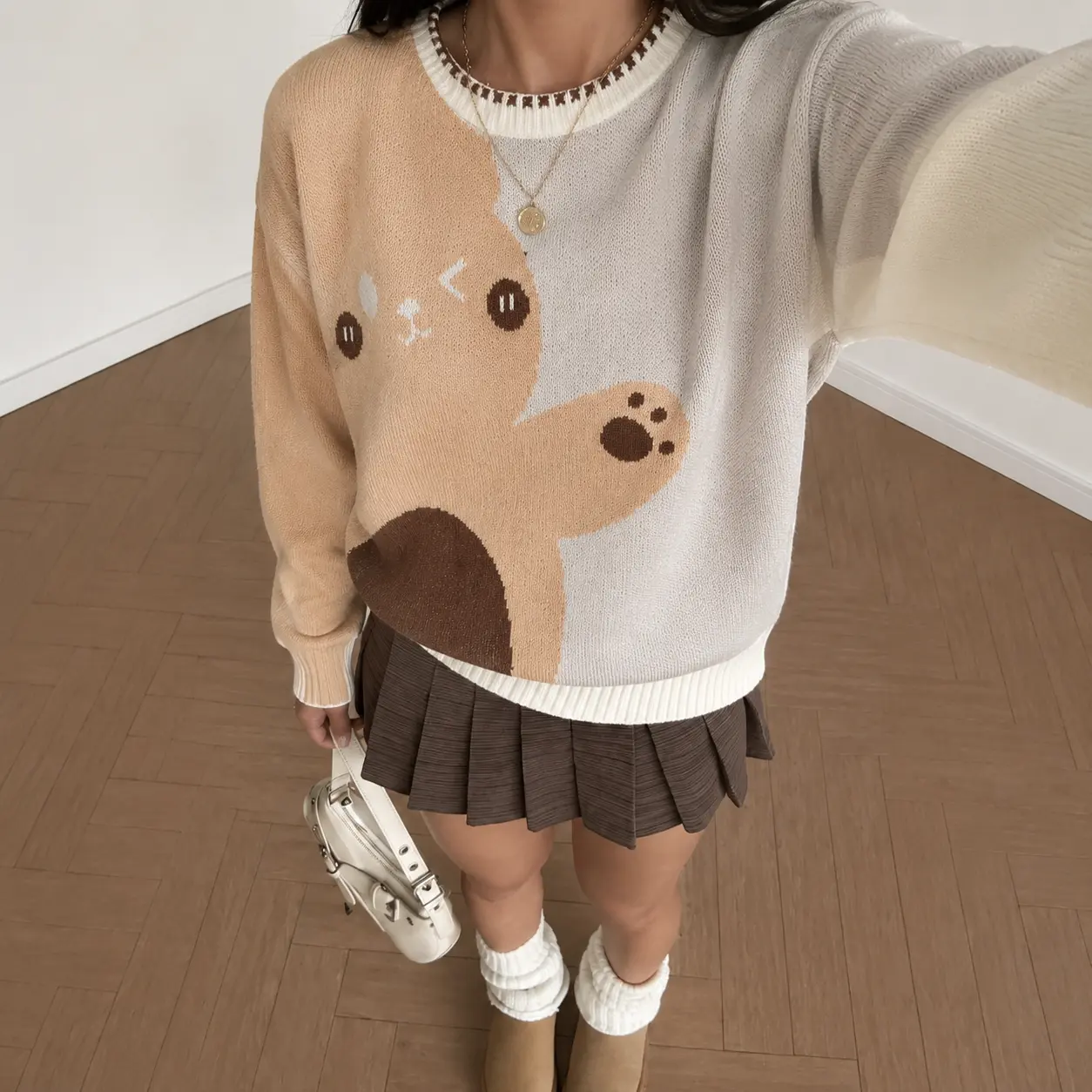 Viral Cozy Girl Fall Essential! Women's Cute Bear Graphic Oversized Knit Sweater. Kawaii Pullover Jumper, Soft Color Block Crewneck Tops for Autumn. Pinterest Aesthetic Must-Have. TikTok Shop Finds Trending Casual Y2K Streetwear.