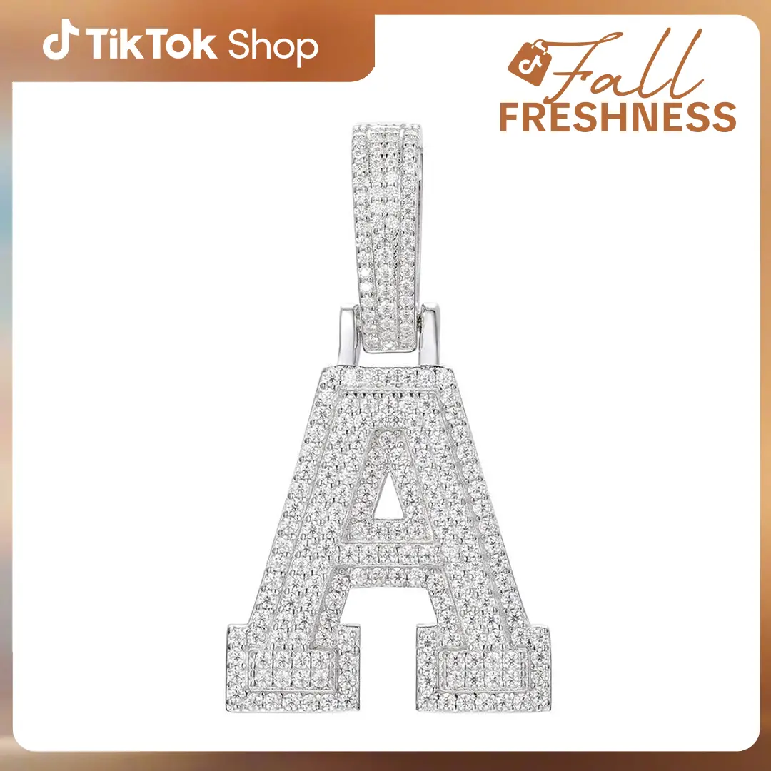 【#P351】925 Sterling Silver Synthetic Moissanite A-Z 26 Letter Pendant Necklace for Women Men Hip Hop Jewelry Gift Halloween
