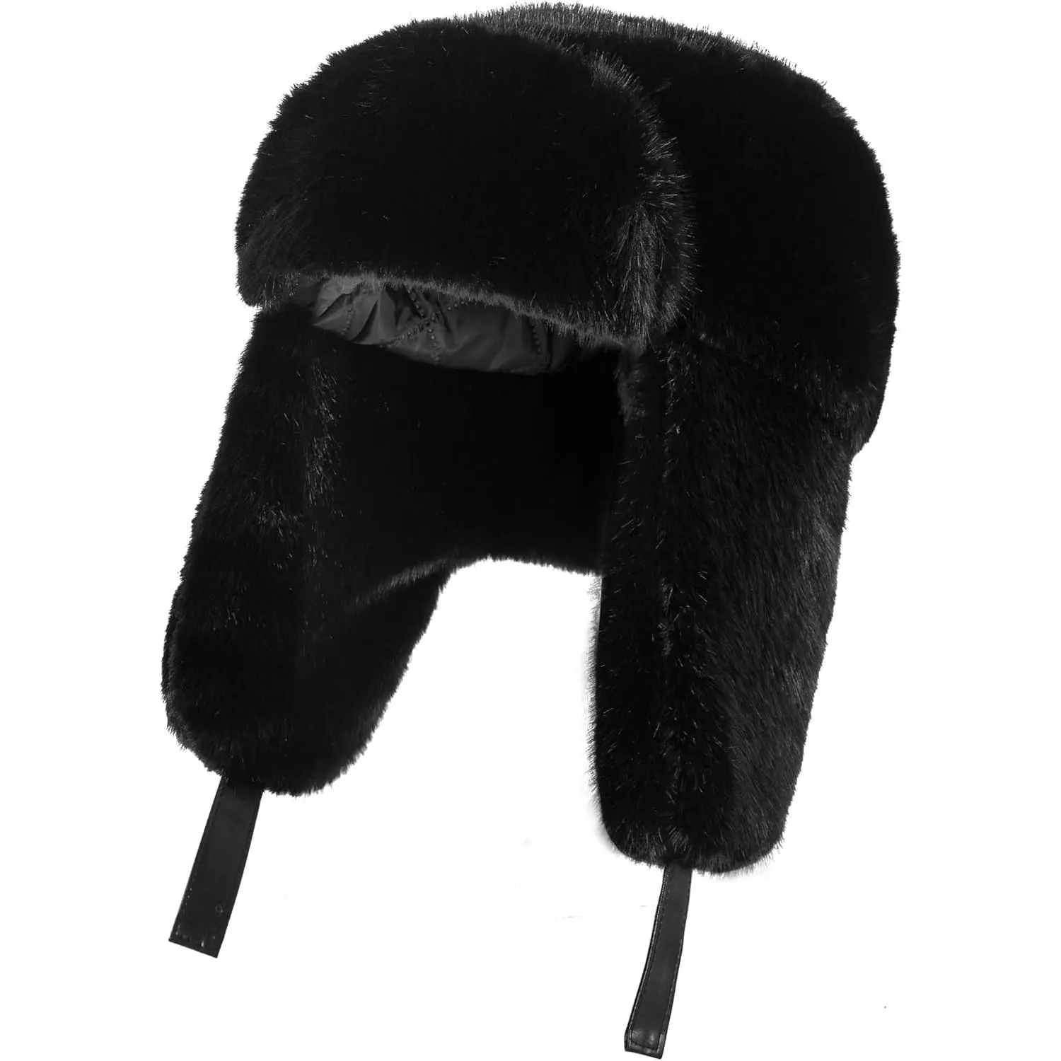 Unisex Metallic Black Stylish Cozy Cold Weather Headwear Warm Winter Trapper Hat Winter 3 in 1 Thermal Fur Lined Trapper Hat with Ear Flap  main image 4