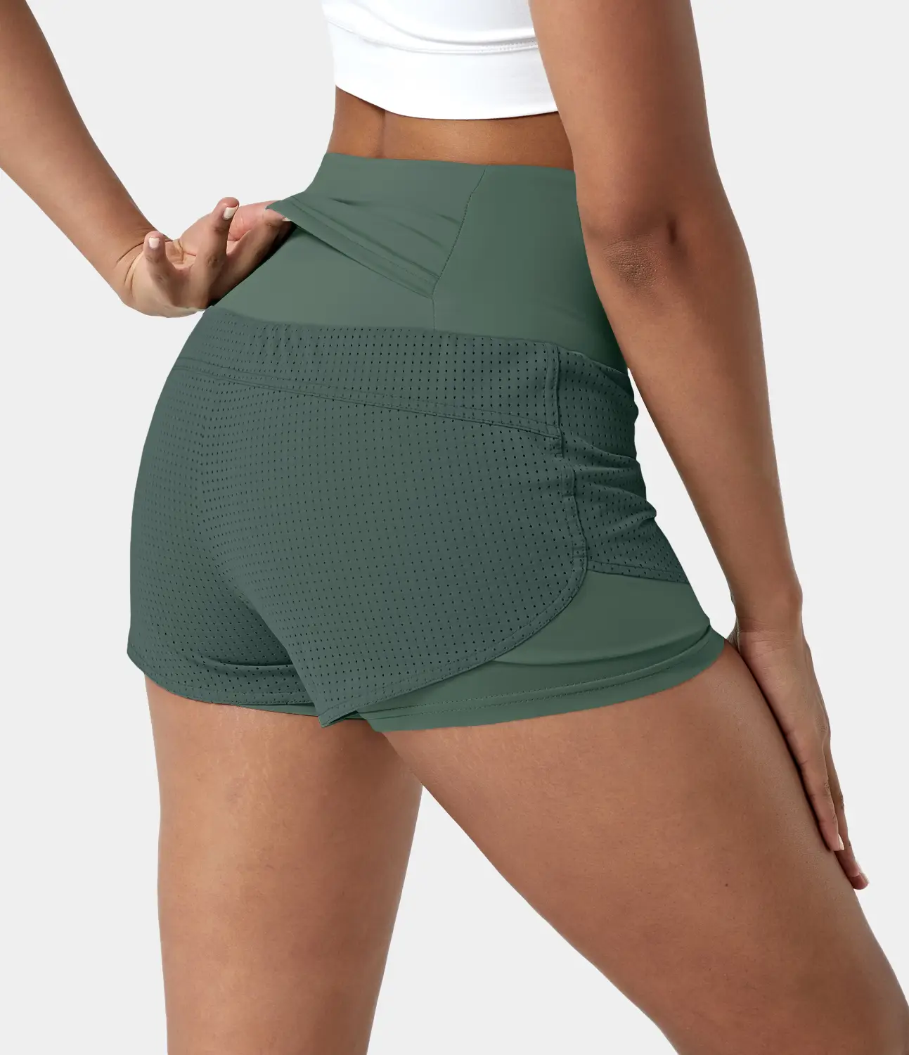 Halara High Waisted Mesh Back Waistband Pocket 2-in-1 Casual Shorts 2"