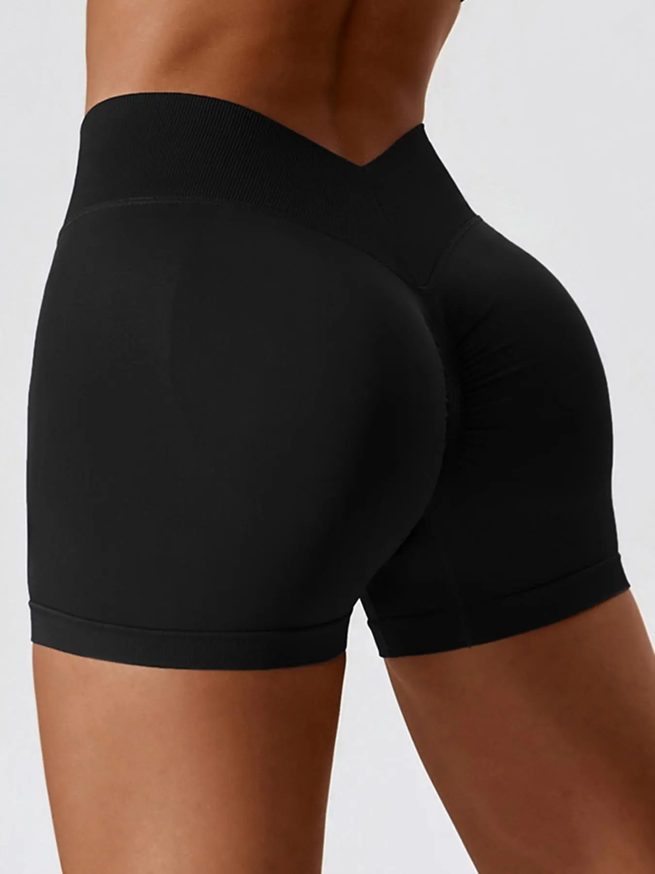 Women's Plain V Cut High Waist Sports Short Leggings, Summer Clothes Women, Comfy Stretchy Seamless Ruched Skinny Gym Shorts for Yoga Gym Workout, Ladies Sportswear Bottoms for Summer