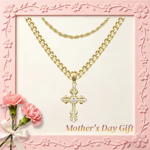 KissYan Layered Cross Necklace Faith Pendant For Men And Women, 14K Gold-Plated Delicate Cubic Zirconia Pendant Necklace, Fashionable Religious & Jewelry Mothers Day Gift Ideas