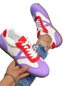 Colorblock Patchwork Casual Board Shoes, Simple Laces Flat Shoes, European and American Style Daily Commute Versatile Women's Shoes