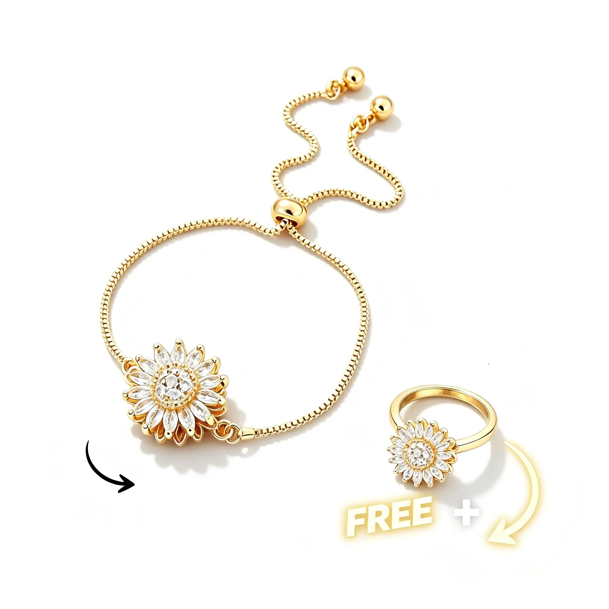 【For U Gifts】Spinning Sunflower Bracelet with Gift Box, Adjustable Gold Fidget Jewelry for Stress Relief, Free Spinning Ring Included, Ideal Gift for Mothers Day Birthday Valentines Day Galentines Day