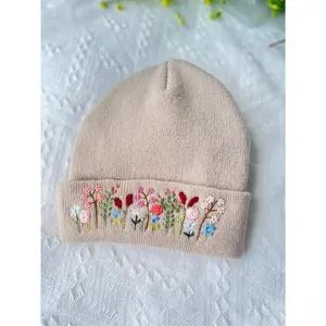 Hand Embroidered Beanie, Wild Flower Beanie, Daisy Boho Winter Hat, Christmas Gift, Birthday Gift