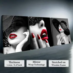 3 Pack Wooden Framed Canvas Wall Art, Modern Fashion Woman Prints, Minimalist Wall Decor for Living Room Bedroom Office