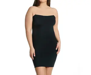 InstantFigure Plus Size Tube Slip Dress WTS034C – Strapless Compression Shapewear Dress for Women, Seamless Sleeveless Slimming Tube Dress with Detachable Clear Straps, Minimalist Summer Style, All-Day Comfort, Made in USA