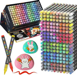 NICETY 180 Acrylic Paint Markers, Acrylic Paint Pens Brush Tip for Rock Painting, Wood, Glass, Stone, Canvas, Ceramic, Fabric - Acrylic Markers DIY Craft & Art Supplies for Adults, Artists