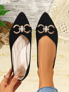 Women's Pointed Toe Loafers Comfortable PU Suede Work Shoes, Cute Slip-On Chic Ballet Flats, Fashion Office Shoes Footwear All Seasons