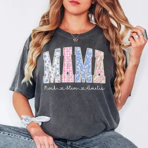 Comfort Colors Personalized Mama Shirt, Custom Kids Names Shirt, Floral Mama Shirt, Mothers Day Shirt (Print Only - Not real Pearls)