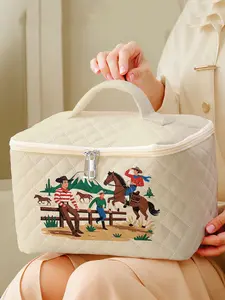 1 piece of western cowboy pattern 2D printed portable travel makeup, brush and accessory organizer, storage box toolbox, large capacity travel wash and rinse supplies storage bag, cute and fashionable makeup bag