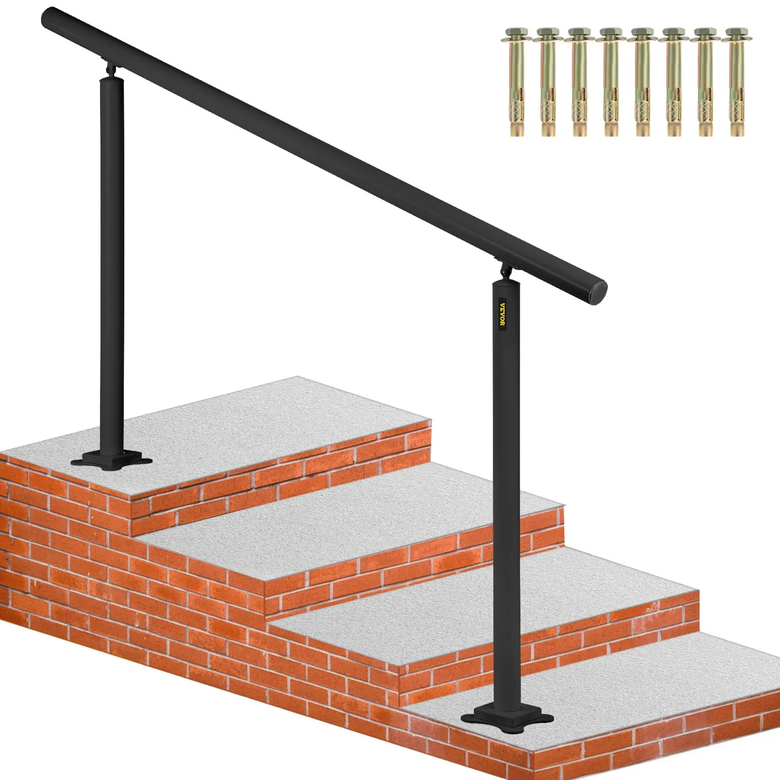 VEVOR Residential Black Aluminum Handrail Kit, 5ft Length, 0-5 Steps Adjustable Angle, 60x35.8in Size, 70kg (155lbs) Load Capacity, Complete Accessories, Easy to Clean, for Climbing Stairs