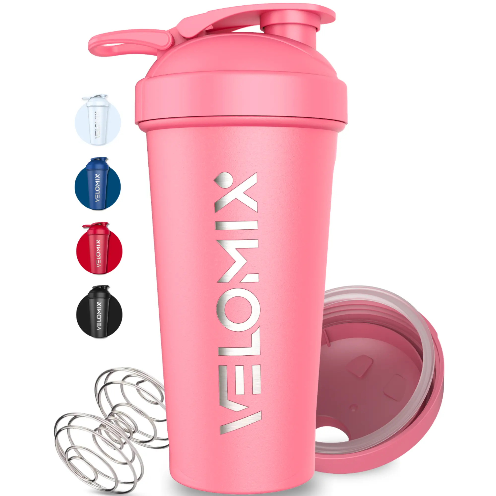 VELOMIX 24oz Stainless Steel Insulated Shaker Bottle with Wire Whisk, Lid, Leakproof Design, No Clumps, Odor Resistant (Sports Water Bottle for Fitness & Outdoor Use), Insulation