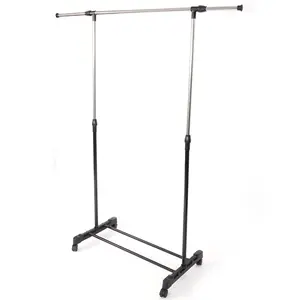 Single-bar Vertical & Horizontal Stretching Stand Clothes Rack with Shoe Shelf  Black & Silver(High end and high-quality),for Hanging Clothes, Coats, Skirts, Shirts, Sweaters,Freestanding Closet Organizer for Bedroom, Laundry Household Stainless Steel