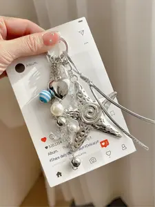 Starfish Pearl Heart Bag Charm Keychain, Y2K Ocean Style Cute Pendant, Coquette Marine Element Decoration Accessory, Summer Beach Aesthetic Bag Charm, Charming Heart Motif