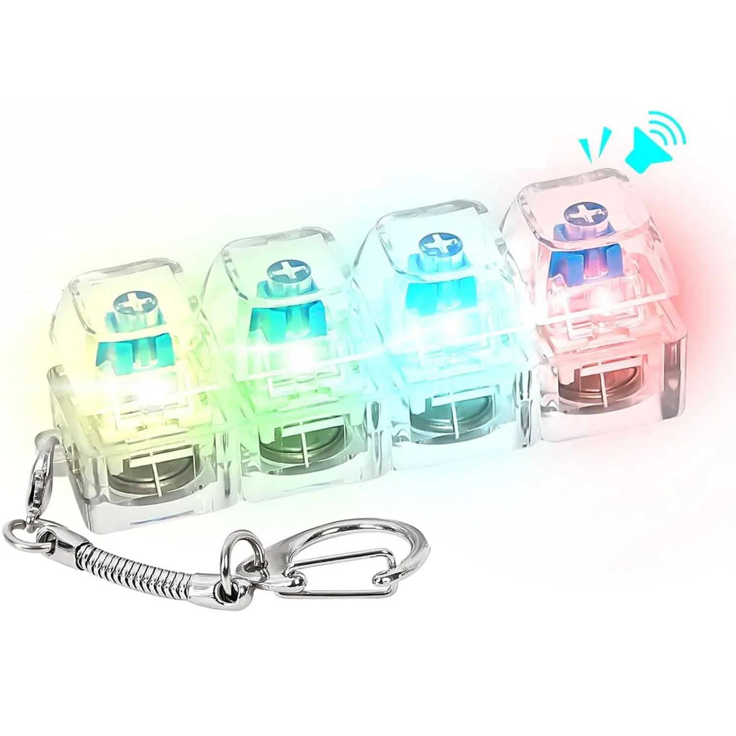 1pc Keyboard Fidget Toy, Loud & Silent Sensory Fidget Keychain with LED Lights, Fidget Keyring, Stress Relief Clicker, Boost Focus, Calm Anxiety for Library Office Home