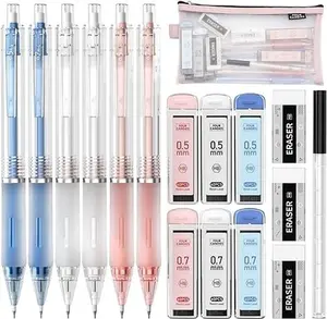 Four Candies Mechanical Pencil Set with Case, 6PCS Aesthetic Mechanical Pencils 0.5 & 0.7mm with 360PCS HB Lead Refills, 3PCS Erasers, 9PCS Eraser Refills for writing, drawing and sketching, Suitable for School and Office Use.