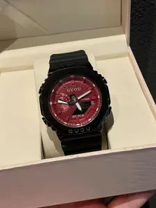 Guou Silicone Band Metal Frame Watch, Quartz Wristwatch, Large Dial Dual Movement Quartz, Durable Design, Perfect Gift for Men & Women