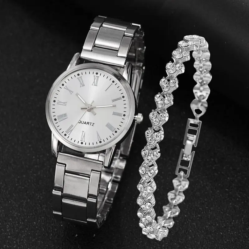 Elegant Women's Quartz Watch, Zinc Alloy Strap, Plastic Case, Round Analog Dial, Rhinestone Bracelet, Casual Style, All Seasons