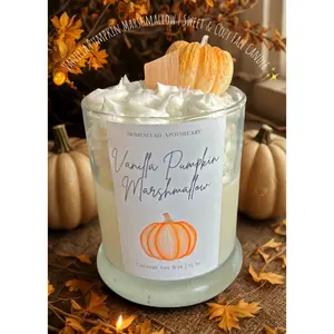 Vanilla Pumpkin Marshmallow Candle | Fall Scented Coconut Soy Wax | 13 oz Wooden Wick