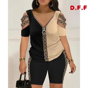 T Shirt And Shorts 2 Piece Sets Women Outfit Casual Loose Print T Shirts Two Piece Set For Women Clothes Womenswear