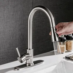 Pull-Out Kitchen Faucet Hot Cold Brushed Copper Sink Tap Dishwashing Sprayer