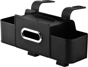 4-in-1 Back Seat Car Organizer with Extra Large Capacity, 2 Cup Holders, Tissue Box Dispenser & Storage Hook for Phone, Snacks, Toys