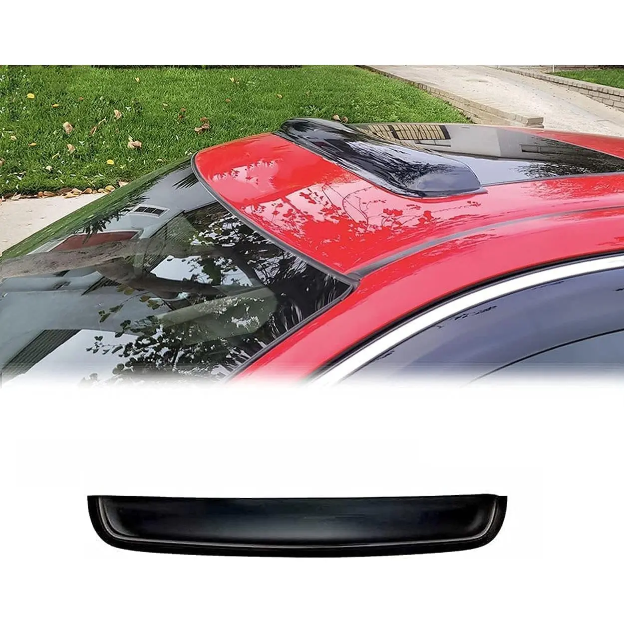 34in Universal Fit Acrylic Durable & Nice Tape-On Dark Smoke Tint Sunroof Wind Deflector, 1pc Auto Moonroof Visor Sunshade Front Window Accessory with Easy-to-Install Peel-N-Stick Double-Side Adhesive Tape | RN88