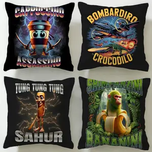 meme theme Italian Brainrot Cushion Cover Ultra-Soft Reversible Plush Pillow Cover | Double-sided fluffy comfort for car, sofa, bedroom | Skin-friendly fabric | Easy clean & maintain | Stylish home decor | Perfect gift for family & friends